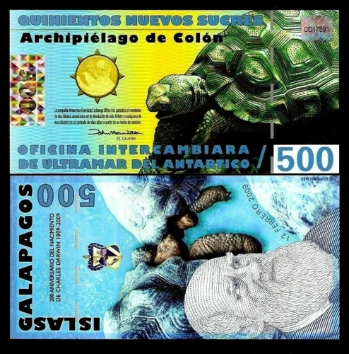 Galapagos Islands 500 Sucres New 2009 UNC Polymer Turtle NOTE