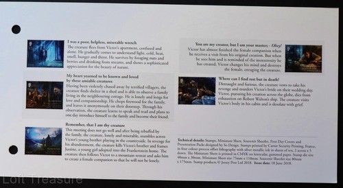 Trikot Briefmarken: ""Mary Shelley's Frankenstein"" Präsentationspaket postfrisch 8v Set 2018 - Bild 5 von 6
