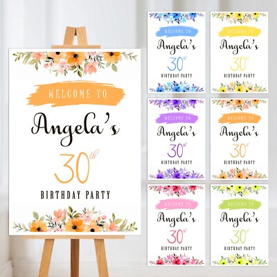 WILLKOMMENSSCHILD BLUMEN GEBURTSTAG PARTY NAME PERSONALISIERT POSTER SCHILDER DRUCK