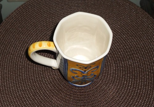 TAZZA TAZZA CAFFÈ CERAMICA FITZ AND FLOYD RICAMO TRATTORIA GIALLO BLU E BIANCO - Foto 5 di 6