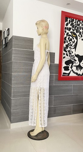 Miss Shop Sz 8 White Sleeveless Lace Elastic Waist Maxi Dress Party Cocktail - Picture 2 of 6