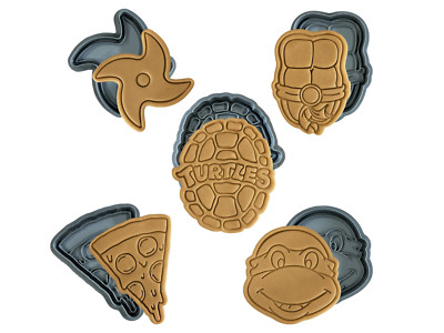 Turtles Pizza Birthday Cookie Cutters Set of 5, Ninja TV Movie Gaming | Fondant