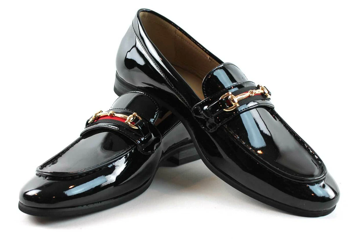 Men's Black Slip on Formal Shoes Grosgrain and Patent Leather Smokers Black Medium 12 by Tuxedos Online