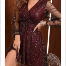 New Women's Shein Bae Splatter Paint Lantern Sleeve Mesh Dress Multiple Sizes