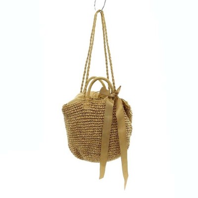 Bilitis Dix-sept ans Basket Bag Handbag Shoulder 2 Way Ribbon Brown YO7 Used 61c