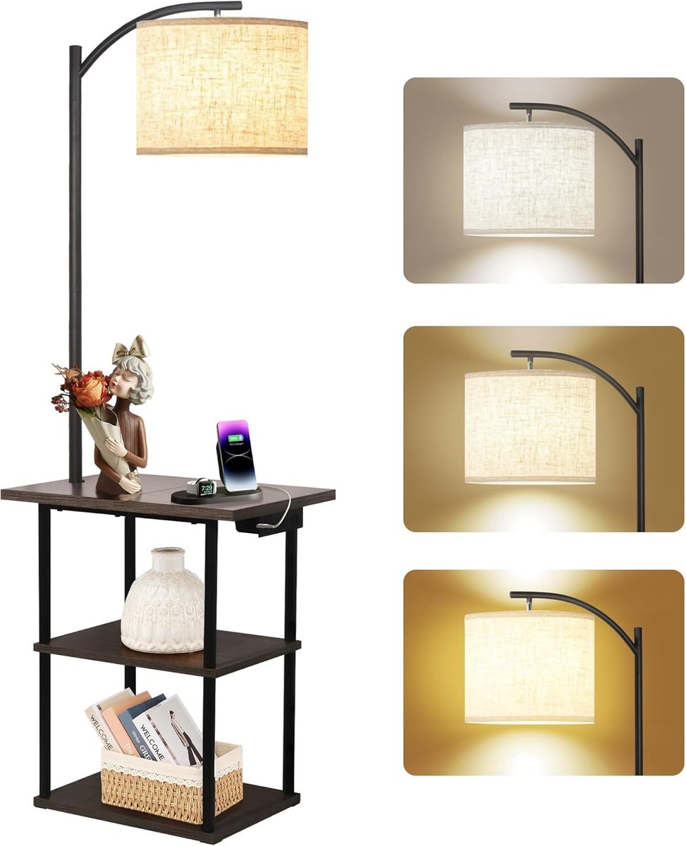 Floor Lamp Bedroom Table End Table with Charging Station Color