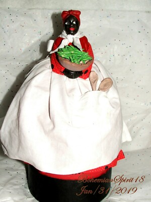 Antique Half Doll Pin Cushion Artisan Design Dress Treasure Box