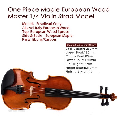 M20 Advanced Stradivari Style Violin 1/4 One Piece European Wood Rich Sweet Tone - Picture 3 of 13
