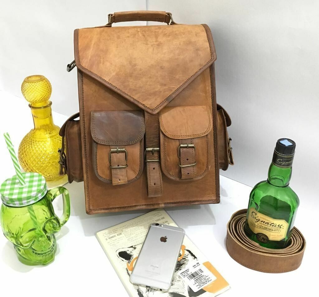 Vintage Brown Genuine Leather Travel Backpack Rucksack Messenger Bag