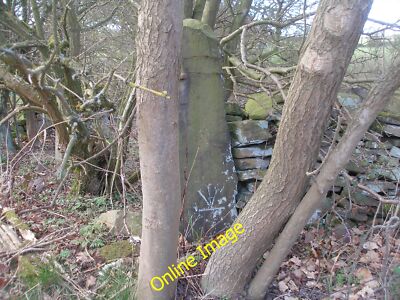 Photo 6x4 Inverted cut benchmark on a gatepost on Cote Lane Sim Hill  c2012