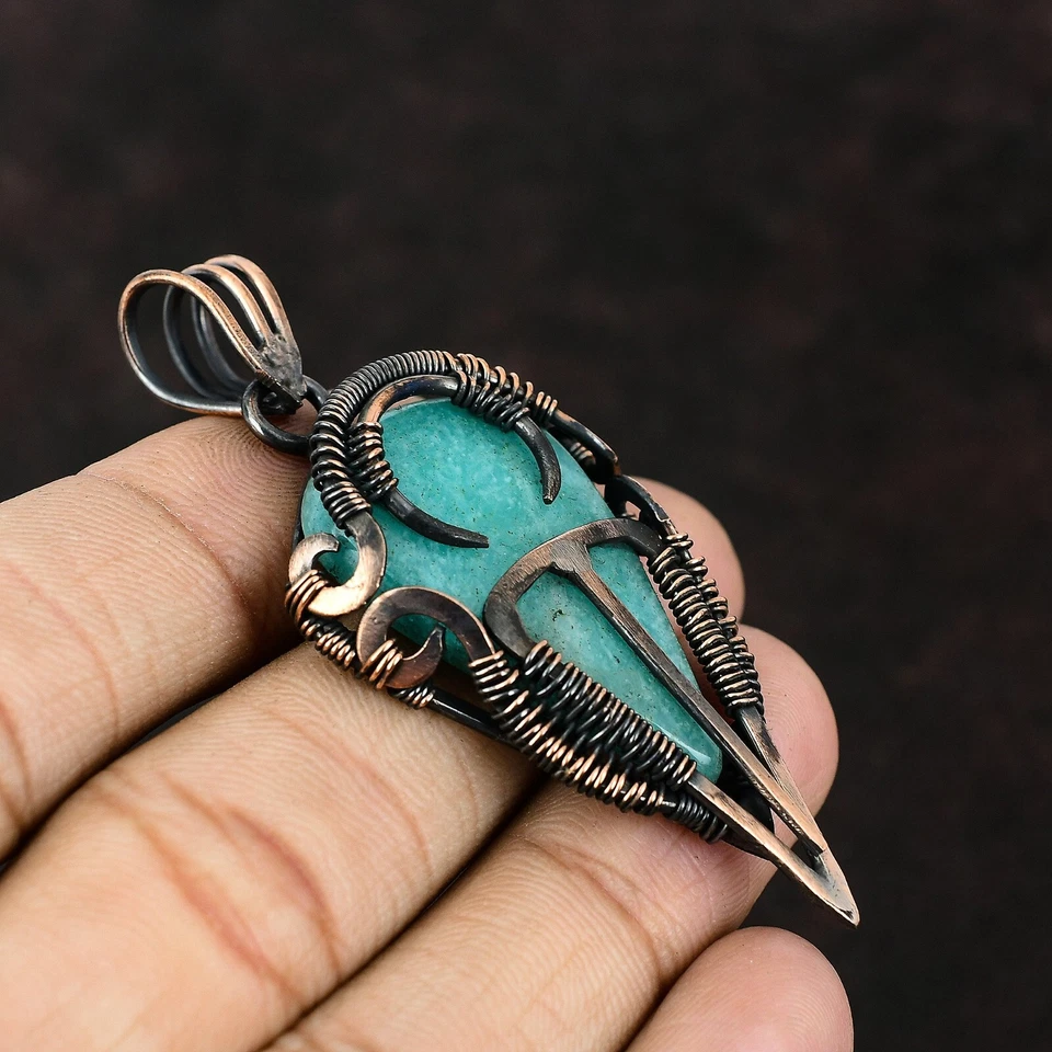 Joyería de piedras preciosas amazonita regalo de cobre para madre alambre envuelto colgante 2,64" Foto 4 de 4