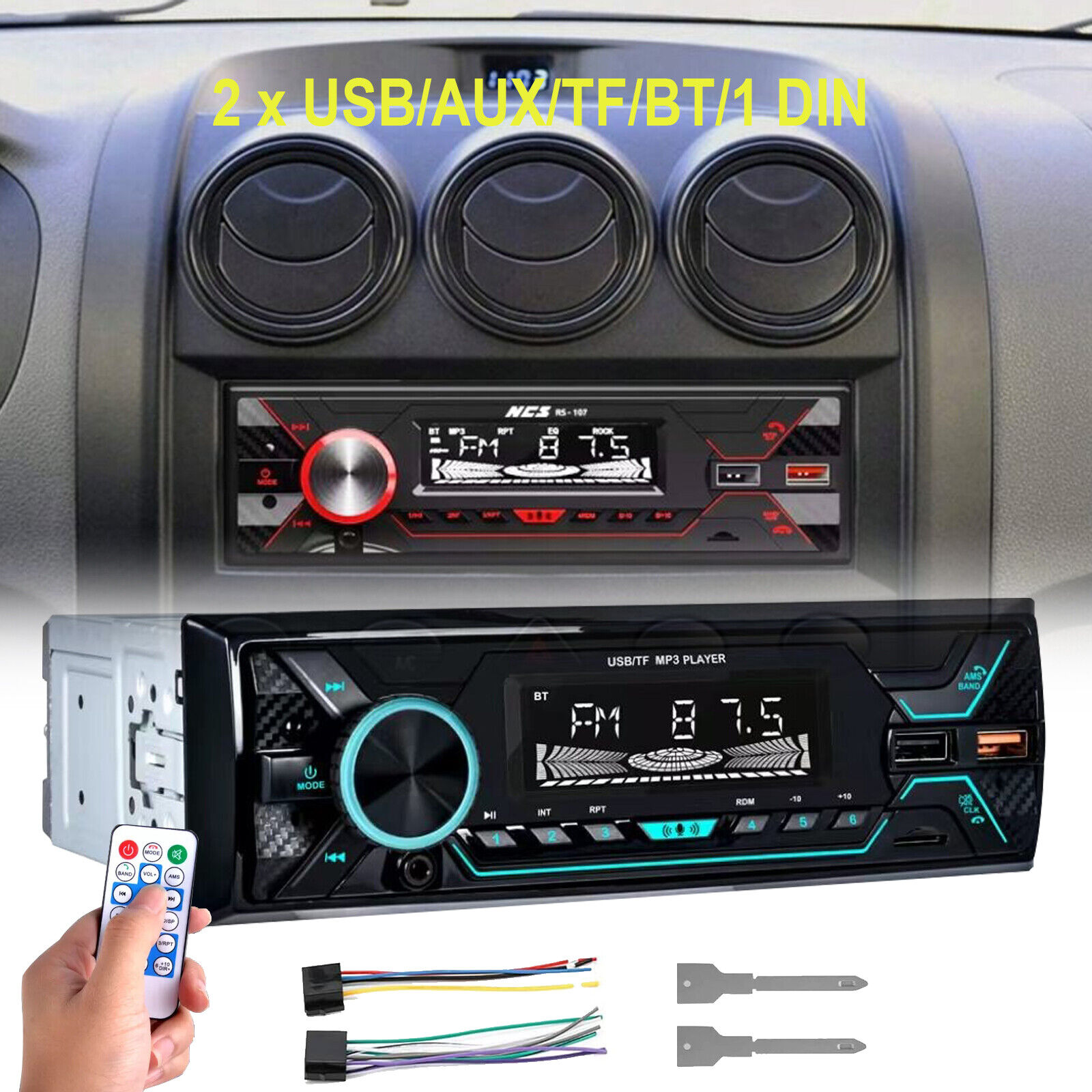 Autoradio 1DIN BT Mit 7 Farben Bluetooth Freisprech MP3 Player USB SD AUX FM MP3