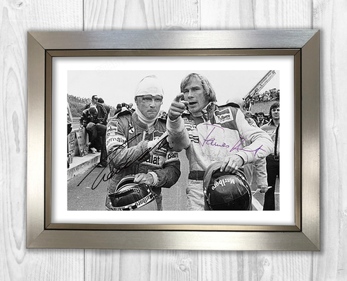 James Hunt & Nikki Lauda Belgium GP A4 signed photograph poster choice of frame - Picture 4 of 6
