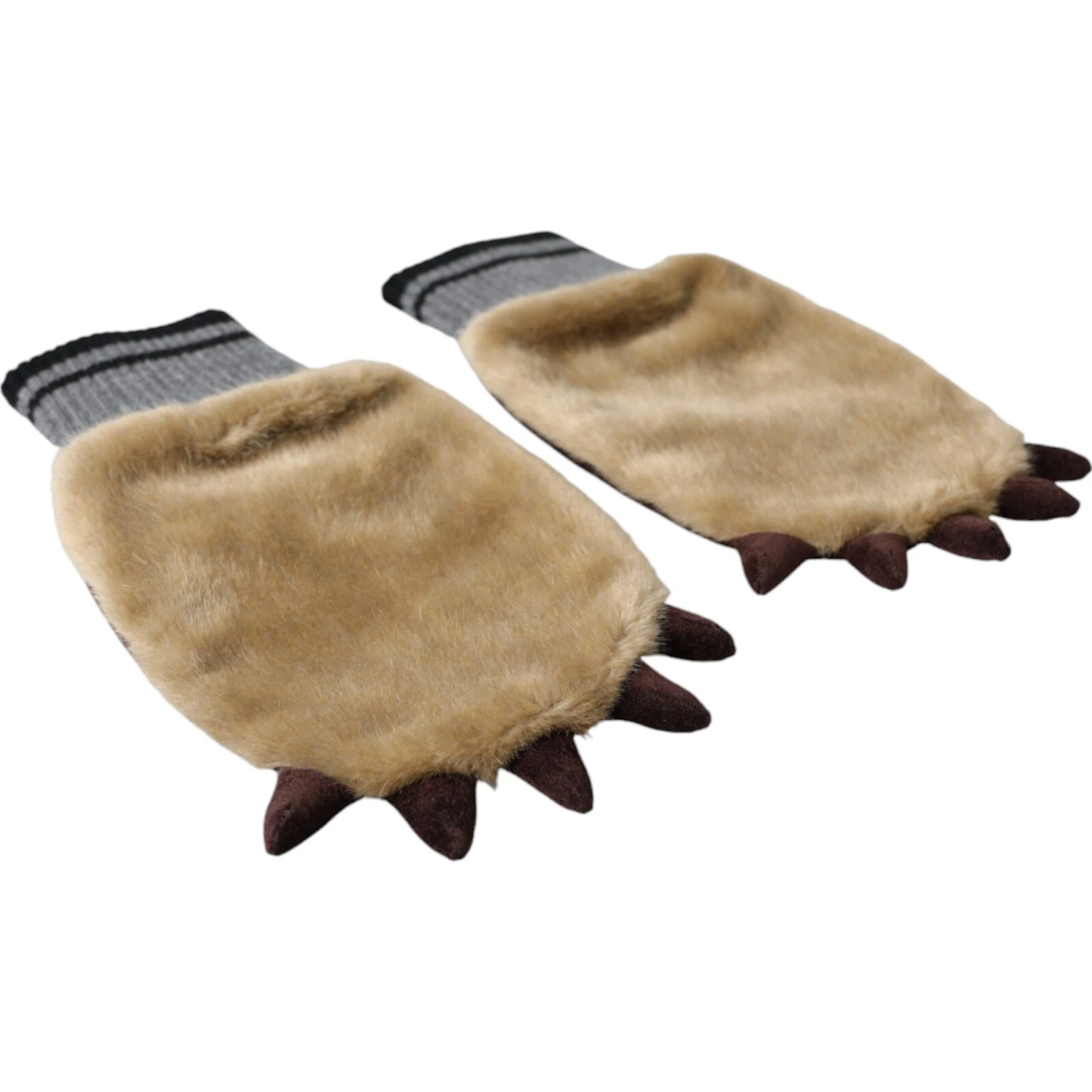 DOLCE & GABBANA Gloves Beige Acrylic Knitted Fur Wrist Mitten One Size 370usd