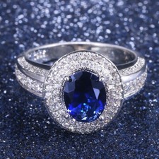 2.3CT Simulated Sapphire Ring for Her 925 Silver Plated Cocktail Christmas Gifts