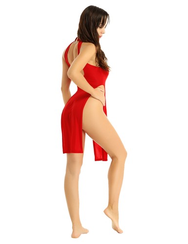 Women's Ultra Thin High Slit Legs Dress Halter Neck Lingerie Cheongsam Clubwear - 第 49/82 張圖片