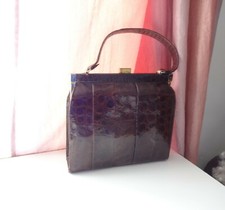 Vtg 50s Brown Leather Alligator Crocodile Clutch Handbag Purse