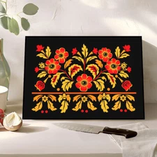 Khokhloma - Tempered Glass Cutting Board, Russian Cheese Charcuterie Tray