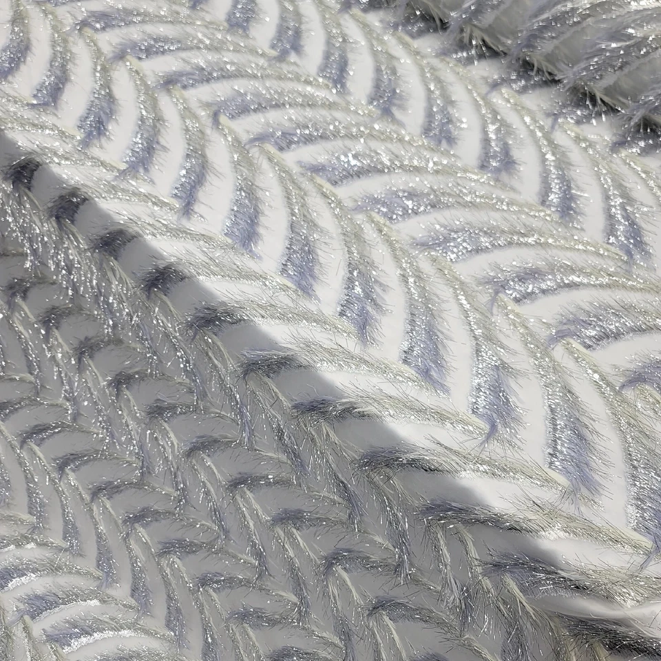 Fabric Sold By The Yard Blue Periwinkle Fringes Shaggy Metallic Clear Organza  - Image 4 of 4