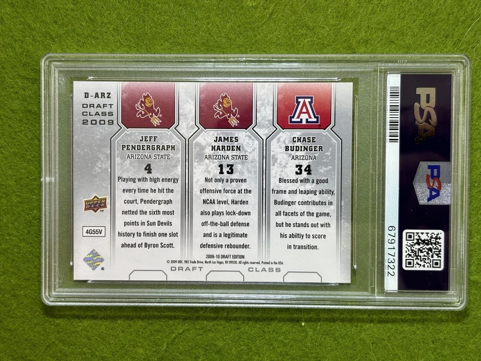 James Harden PSA 10 ROOKIE CARD Chase Budinger RC 2009 Upper Deck ARIZONA STATE - Image 2 of 4