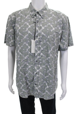 Treasure & Bond Mens Linen Cotton Blend Printed Button Down Shirt Green Size 2XL