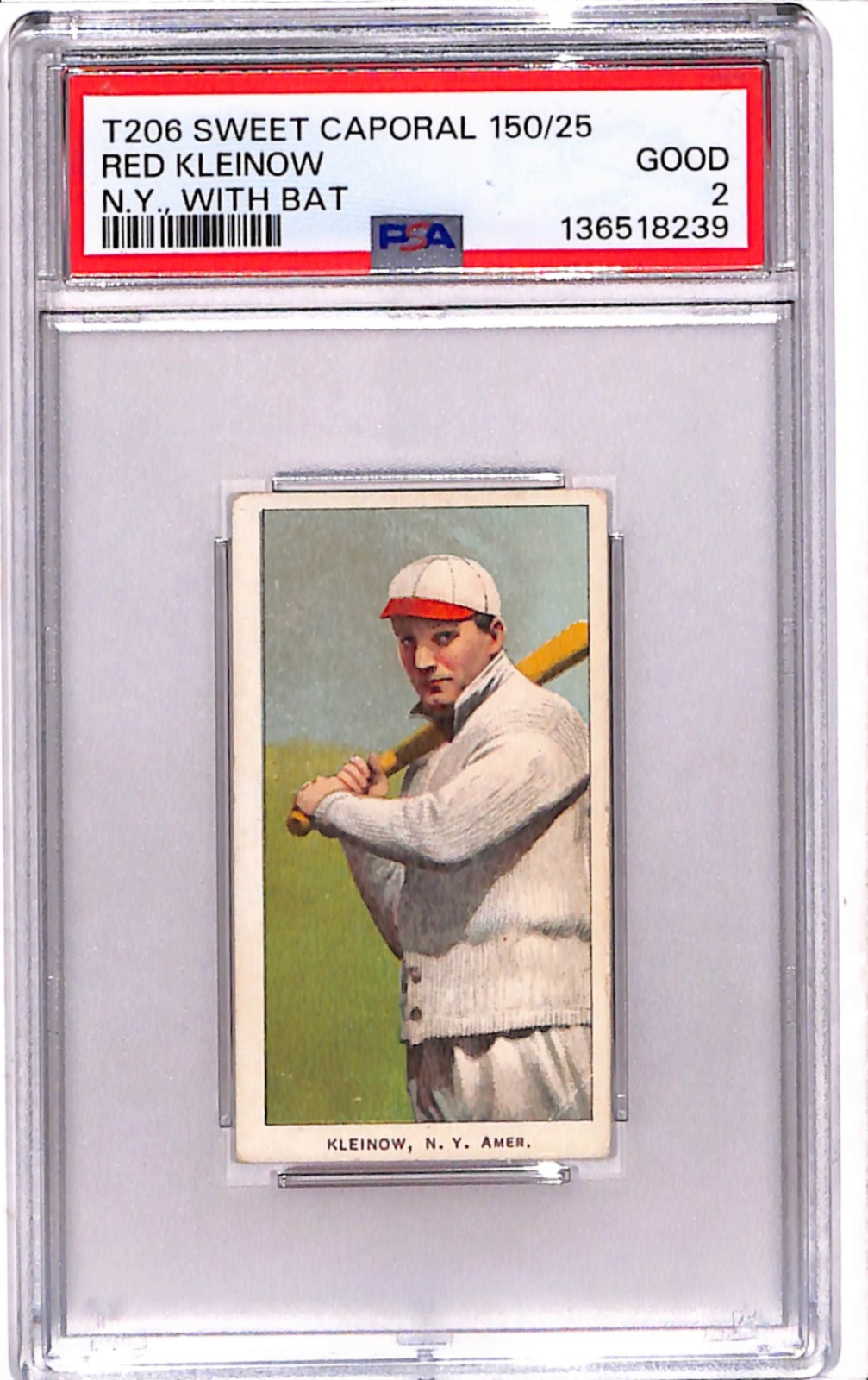 1909-11 T206 - Red Kleinow 150 Factory No. 25 Back (RC) PSA 2 