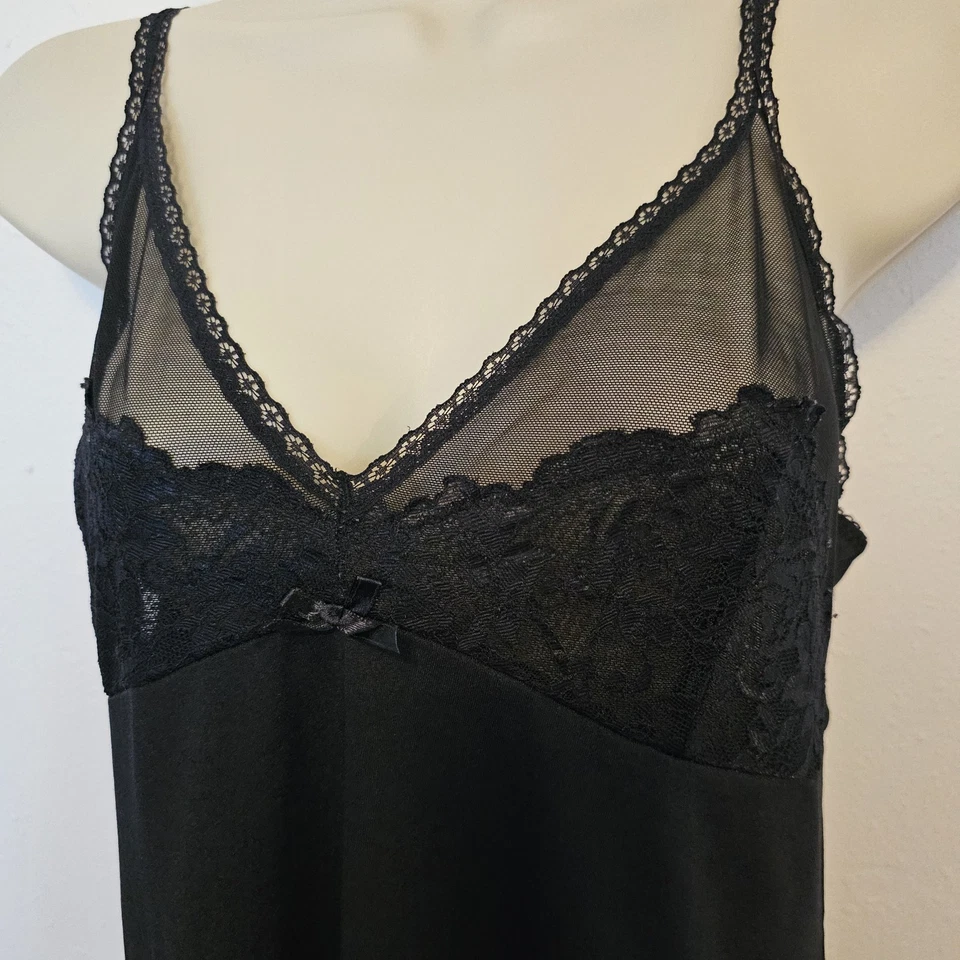 Whimsigoth Black Full Slip Dress Lace Trim Bow Goth Punk Alt Witchy Sz S - Image 2 of 4