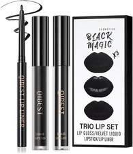 3Pcs Black Matte Liquid Lipstick and Lip Liner Set - Black Lip Gloss Stain Lipli