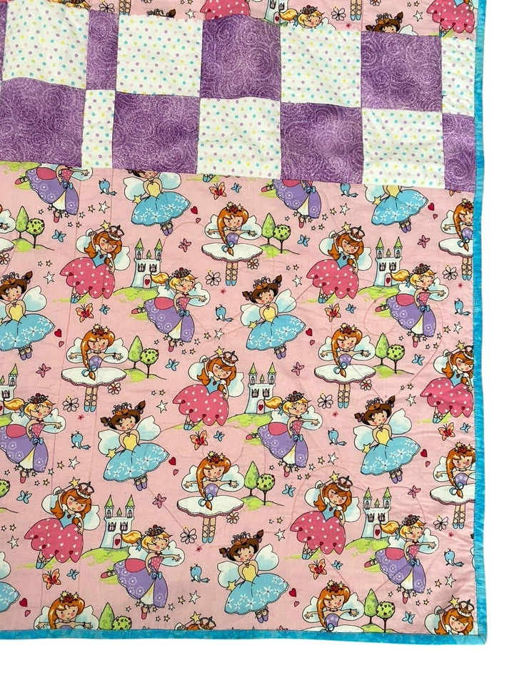 Ручной работы Baby лоскутное одеяло 42 x 42 розовый фея принцесса замок лоскутное одеяло - Изображение 4 из 4