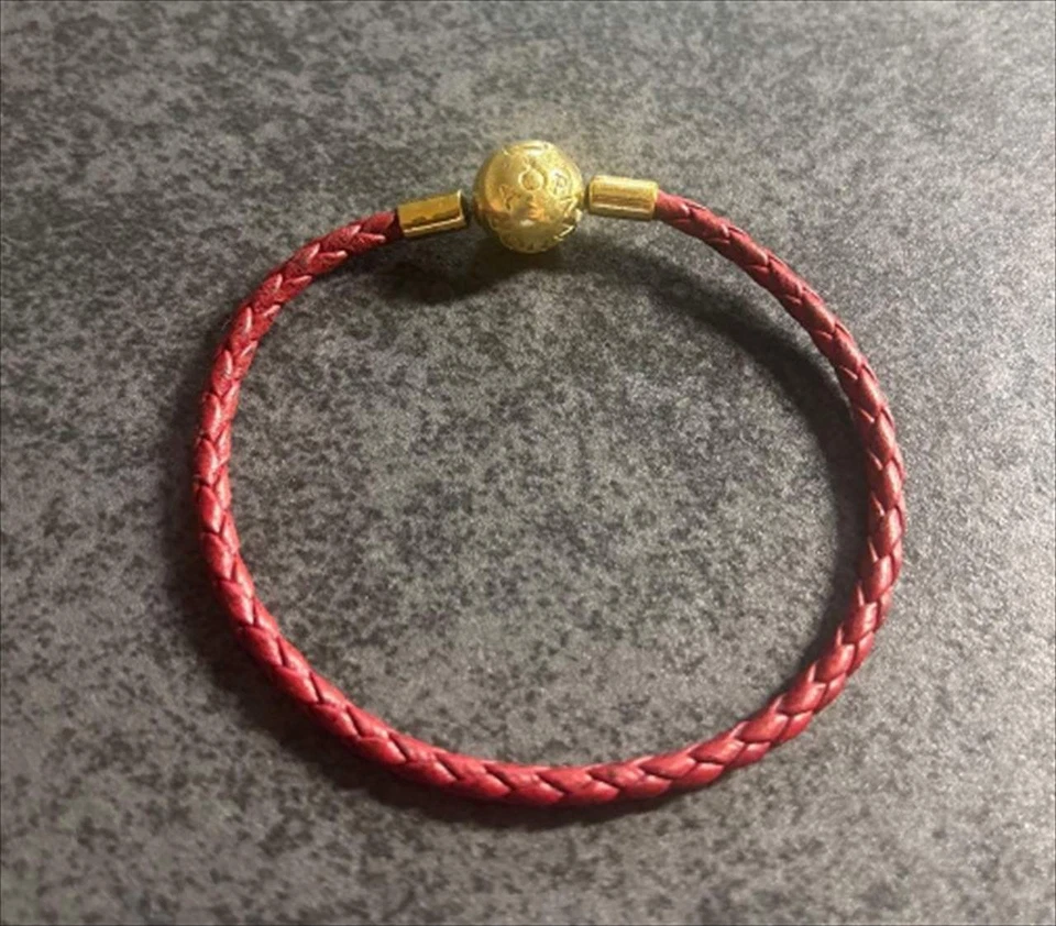 Pulsera Pandora Momentos Cuero Tejido Rojo Chapado en Oro 14k Longitud: 6.9" Foto 4 de 4