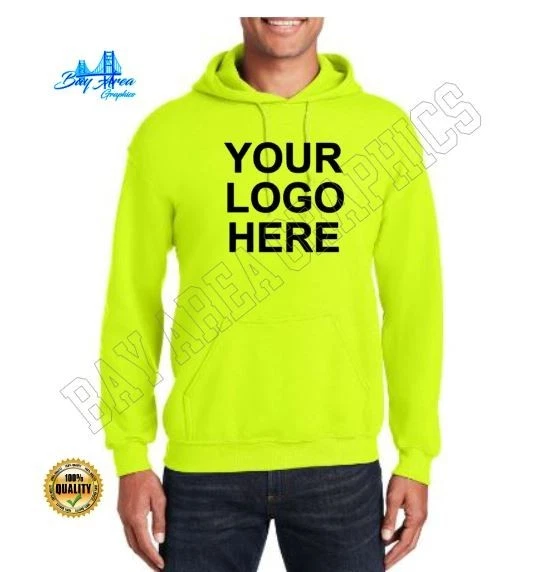 Hi-Vis Custom Fleece Hoodie Unisex Workwear Add Logo or Custom Text Print