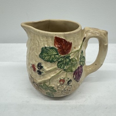 Antique Avalon Faience Majolica Milk / Creamer Pitcher Floral Design