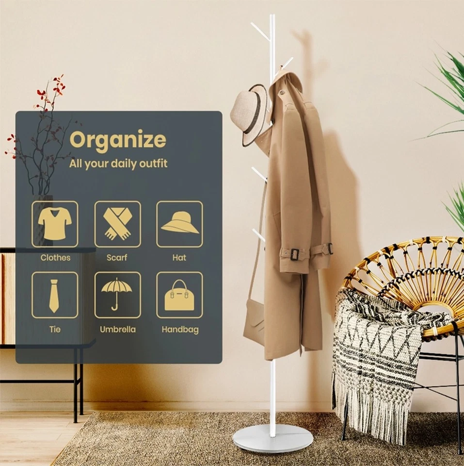 DelSol Coat Rack Hat Clothes Stand Hanger Garment Hook Tree Rail Organizer White - image 2 of 4