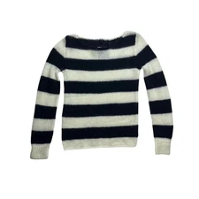 Brandy Melville Black White Striped Mohair Blend Boat Neck Sweater One Size New
