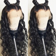 Pre Plucked Natural Hairline Glueless Lace Front Wigs Heat Safe Long Deep Wave