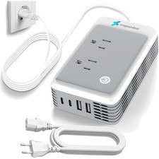 220V to 110V European Travel Power Converter with USB Ports - 6-in-1 Design