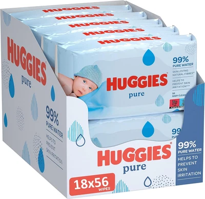 KIMBERLY-CLARK Huggies Pure Baby Wipes, 18 Packs (1008 Wipes Total) for Cleaning and Protection