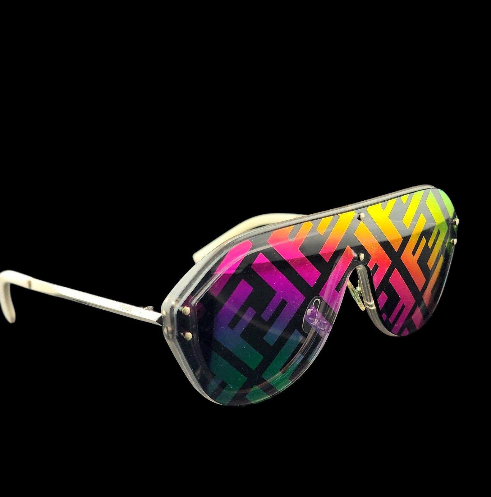 $540 FENDI FF Fabulous shield monogram sunglasses M0039 G/S rainbow lenses 145mm