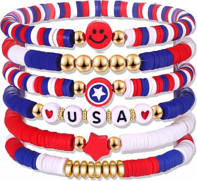 6 Pack Patriotic Bracelets Women USA Themed Jewelry 4th of July Accessories