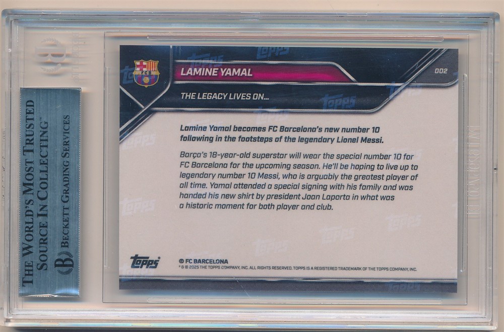 LAMINE YAMAL LIONEL MESSI 2025 FC BARCELONA TOPPS NOW #2 LEGACY SP BGS 9 MINT view 2