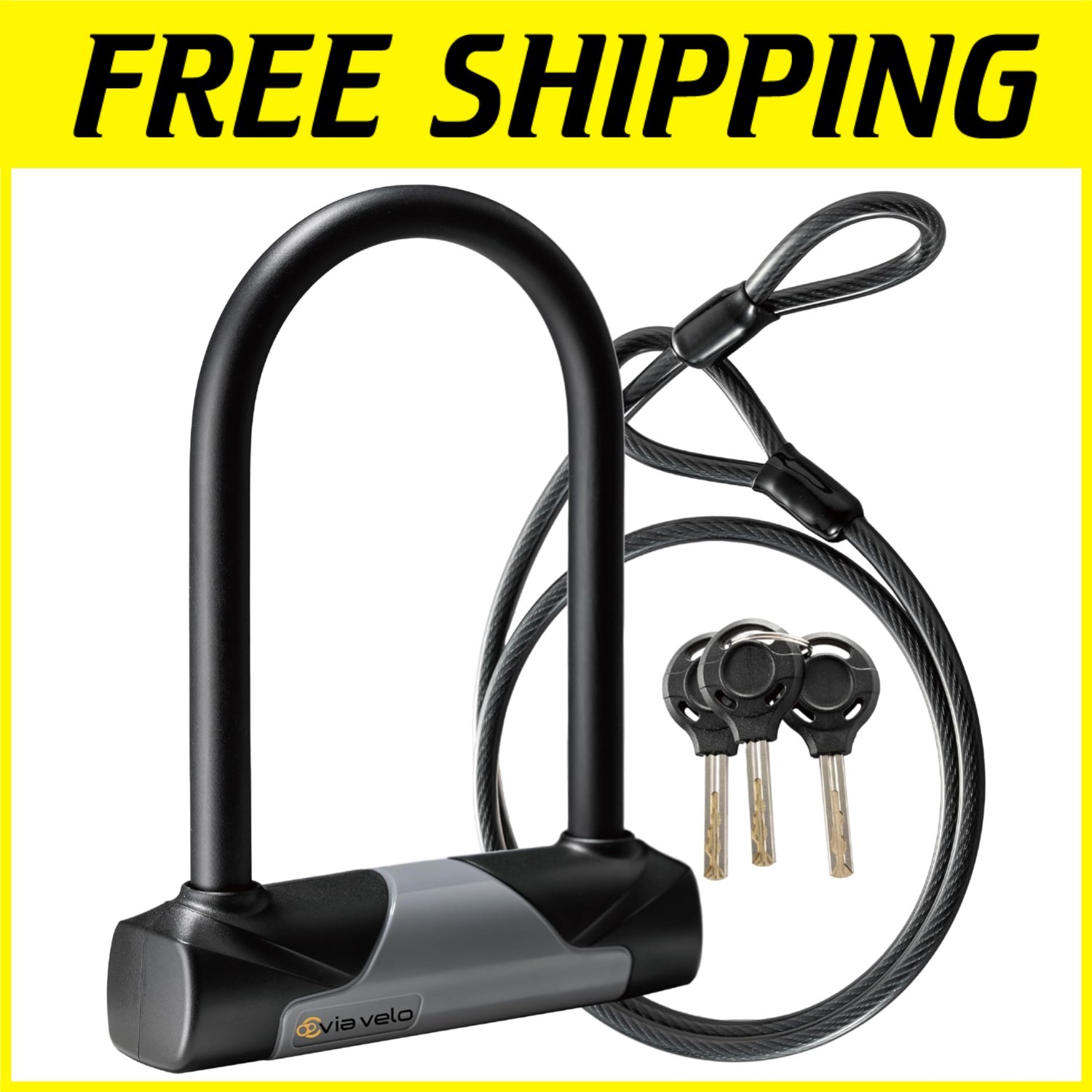 Anti-Theft Bicycle U Lock Set with 3 Keys, 8mm Braided Steel