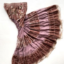 Vintage-style burgundy velvet maxi skirt with embroidered p