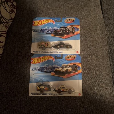 Hot Wheels Track Fleet Porsche 911 Off-Roader, lot of 2 one Black and one Tan.