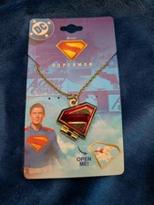 Official DC Comics Superman Necklace Gold Tone Locket W/Original Logo New Sale