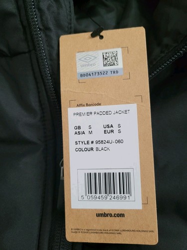 Umbro Premier wattierte Jacke mit Kapuze knielanger Mantel schwarz Größe S - Bild 13 von 13