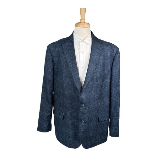 Robert Graham Blue Gray Woven Wool Silk Linen Blazer Size 54R