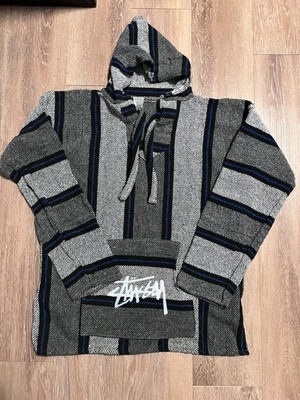Vintage 90s Stussy Mexican Baja Poncho Pullover Blanket Hoodie Size Large