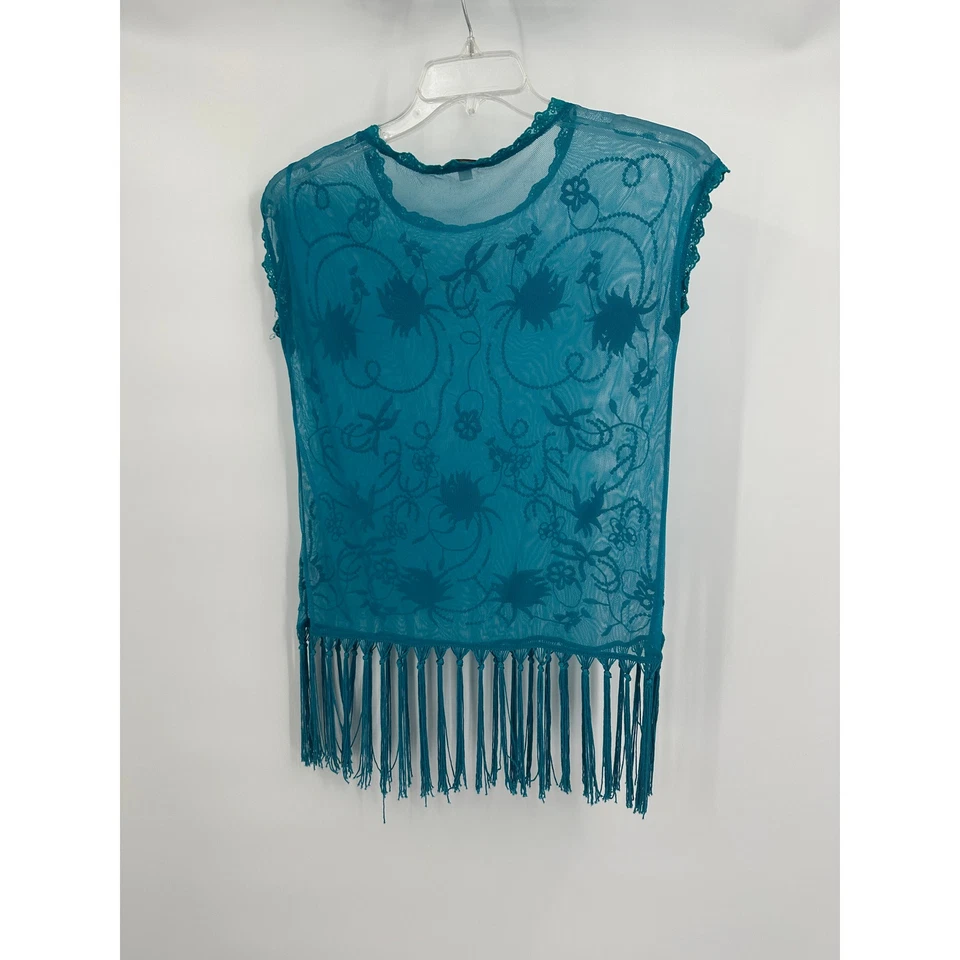 Encantador Top Charlie Mujer Talla M Malla Transparente Bordado Flecos Boho Festival Foto 2 de 4