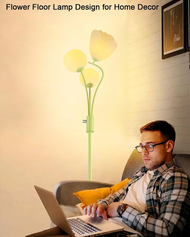 Lámpara de pie regulable 69 pulgadas Lámparas de pie Art Deco con globo y pantalla de flores para... Foto 4 de 4