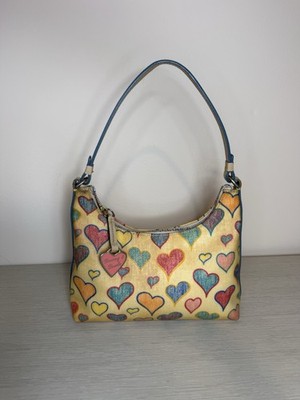 Dooney & Bourke Hearts Print Small Hobo Shoulder Bag Blue Trim Charm Purse